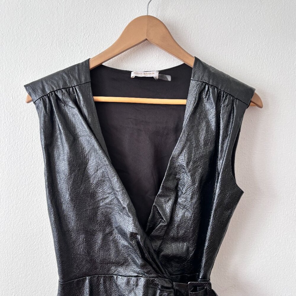 Ramy Brook Leah Black Faux Leather Wrap Midi Dress - Picture 5 of 9